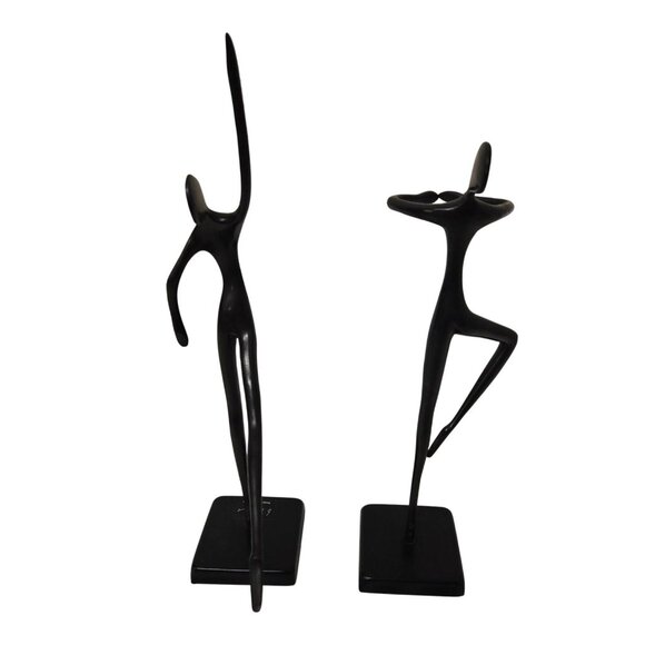 13" Pair Vintage Bodrul Khalique Ballet Dancing Woman Bronze Sculptures Black - Picture 4 of 7